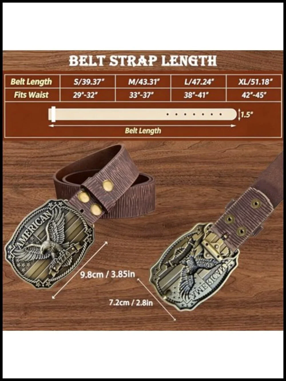 Genuine Leather Western Belt with Bronze Eagle Buckle for Men